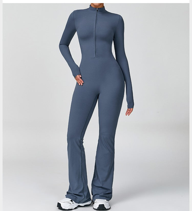 Cross-border zipper cloud-feel long-sleeved yoga bodysuit, high-intensity fitness exercise one-piece bodysuit 181