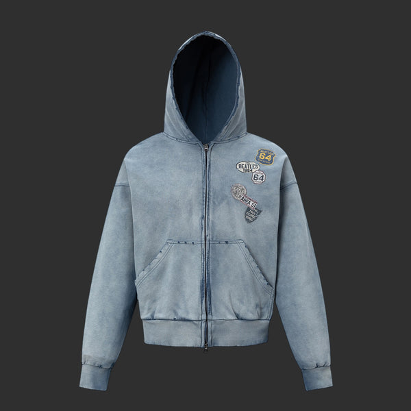 Beatles '64 Vintage Washed Distressed Tour Badge Zip-Up Hoodie | FlipFit