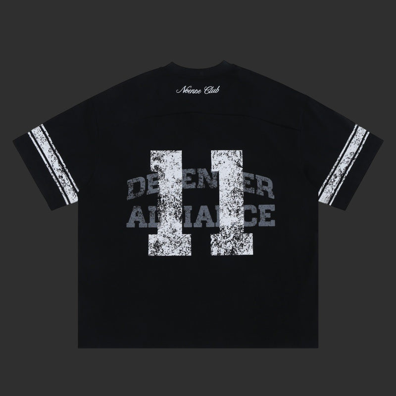 Vintage Washed Football Jersey T-Shirt Men Number Print Oversized Streetwear Tee | FlipFit