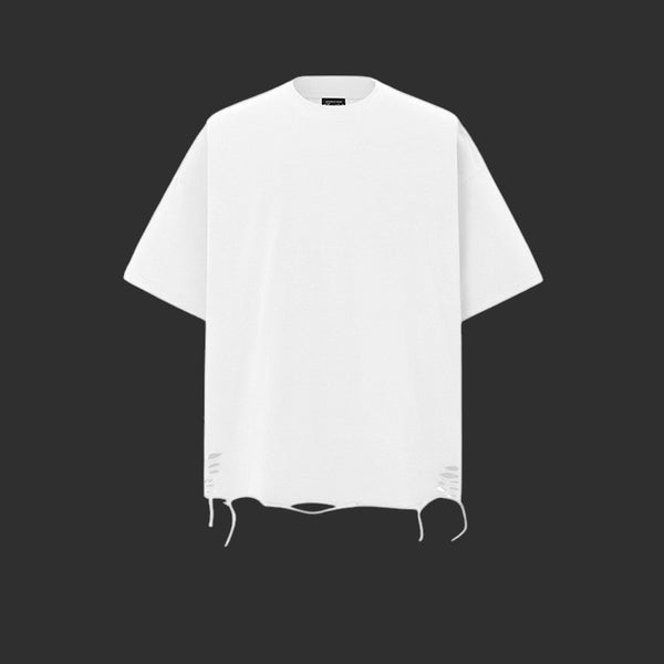 Distressed Oversized T-Shirt Men Side Slash Cut Raw Hem Streetwear Tee | FlipFit