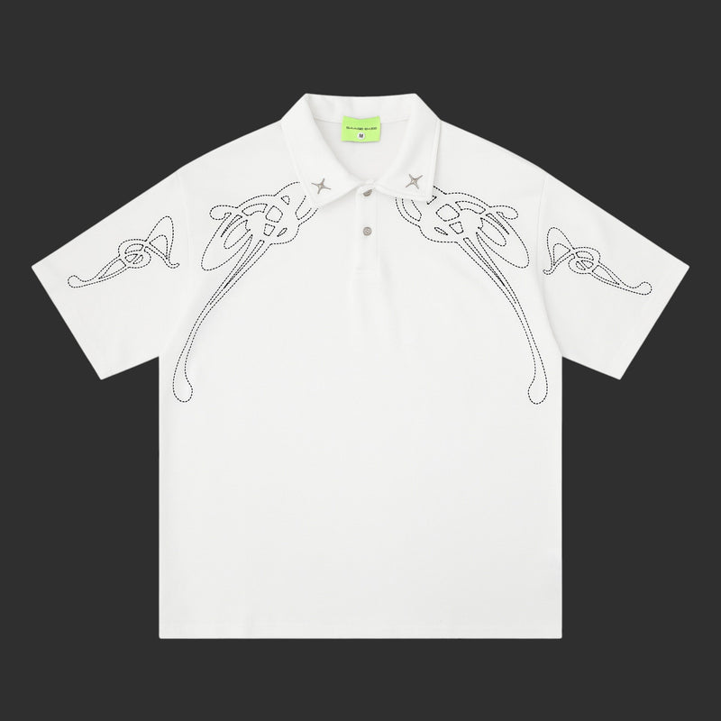 Metallic Star Stud Tribal Embroidery Polo Shirt | FlipFit