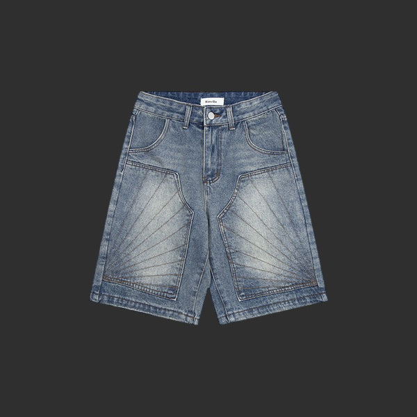 Radiating Stitch Panel Denim Shorts Light Wash | FlipFit