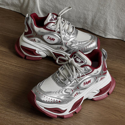 New Liquid Silver Red Dad Shoes