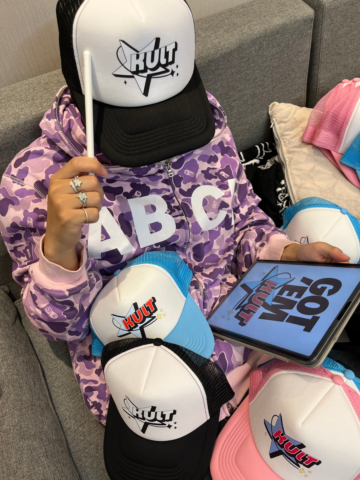 Kult Original Cargo Hat Wide Brim Hip-Hop Hat Universal Spring and Summer Couple Trendy Vintage Vintage Black Pink Blue Color Splice