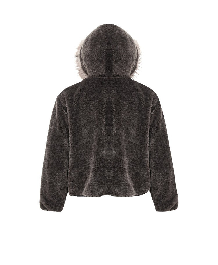 American-style Warm Lambswool Collar Hooded Cotton Jacket, Casual and Relaxed Style, High-end Outerwear 173