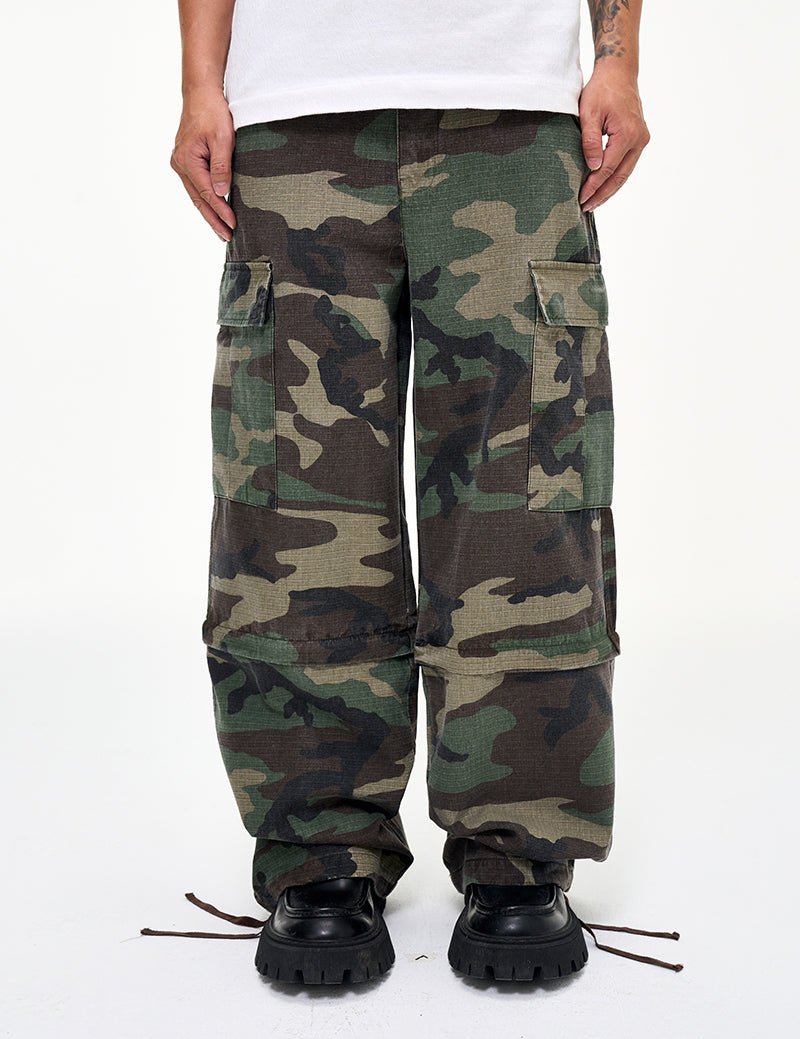 CWHAT American-style multi-pocket detachable two-way workwear casual loose camouflage pants; VIBE wide-leg paratrooper pants.