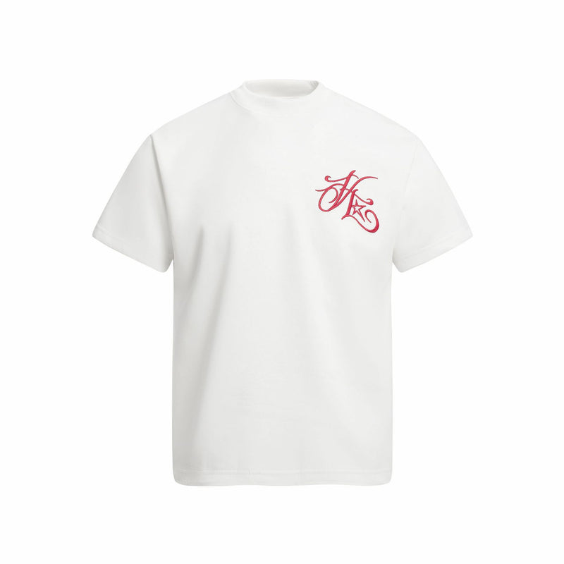 Mock Neck Script Embroidery Tee