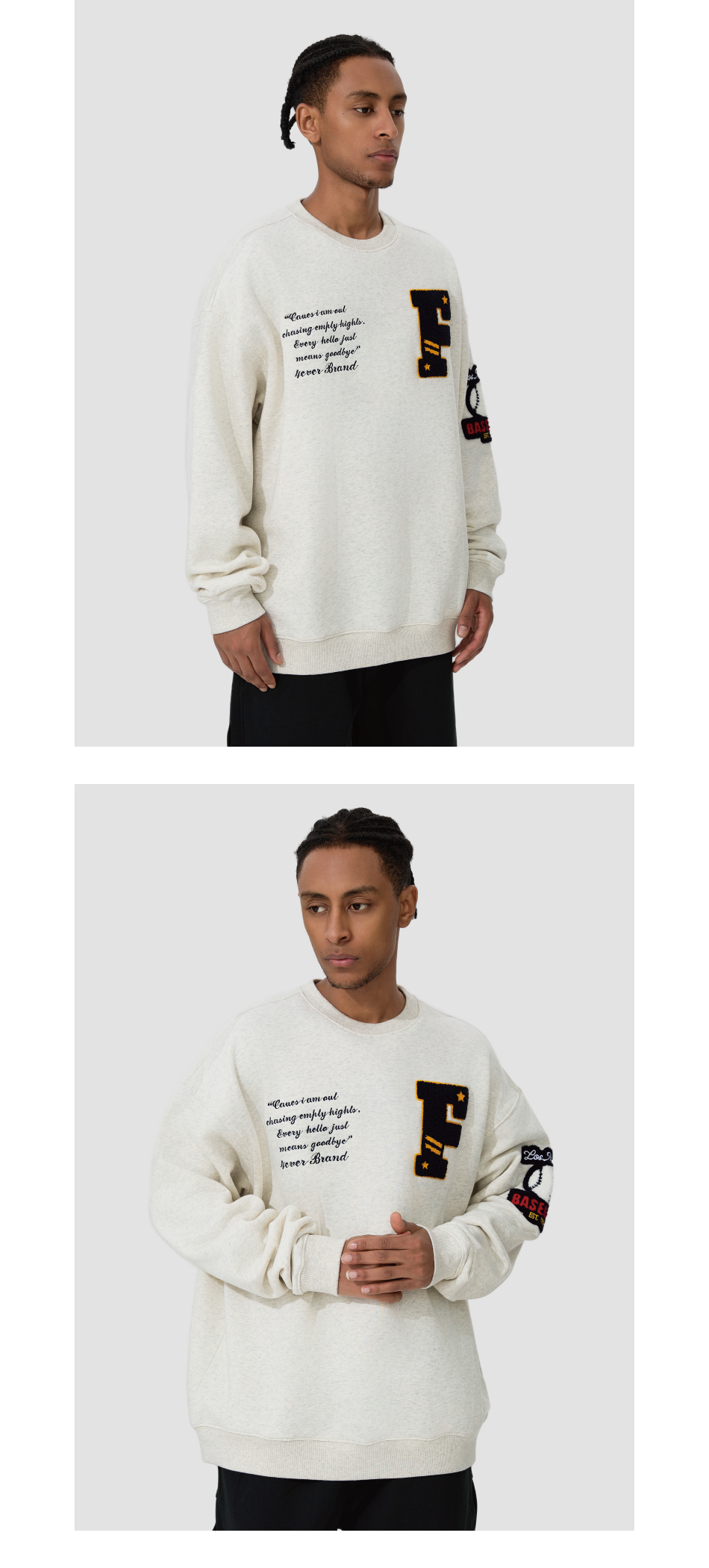 4ever LAB National Fashion Brand American Retro Loose Men's and Women's New Baseball Embroidered Heavy High Street Crewneck Sweater 149