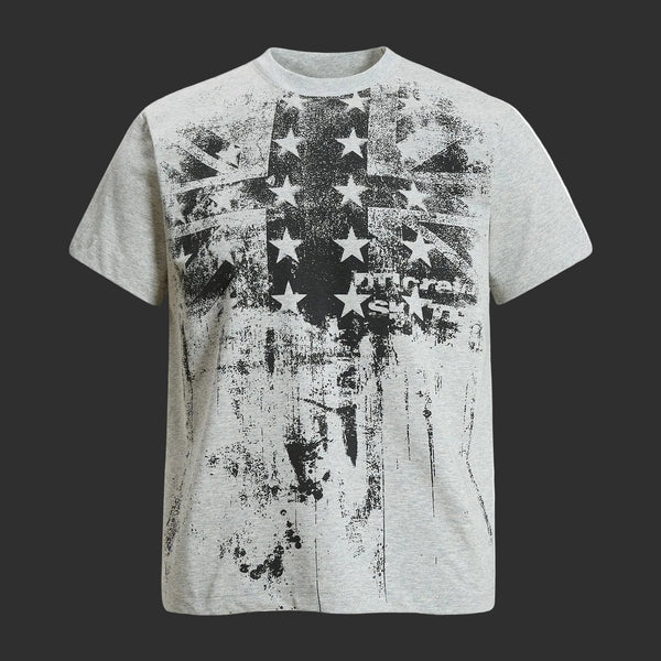 Vintage Star Print T-Shirt Floral Gray - Distressed Graphic | FlipFit