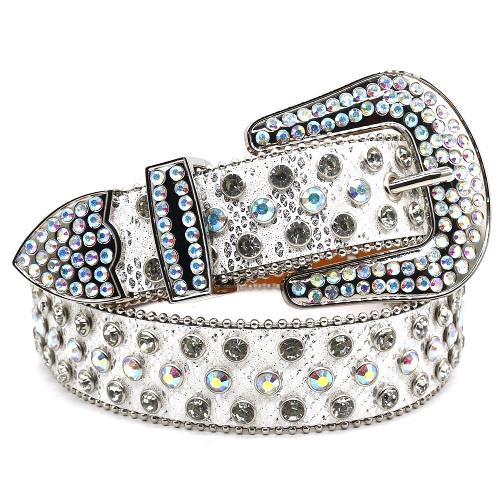 European and American Cross-border Rhinestone Belt Men's Diamond Belt Magic Snake Scale Fashion Punk Trend dress Women's Belt