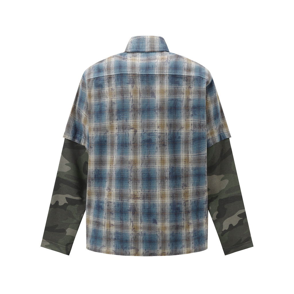 2025 Spring New Arrival: American Retro Street Style Faux Two-Piece Design Long-Sleeved Shirt 166