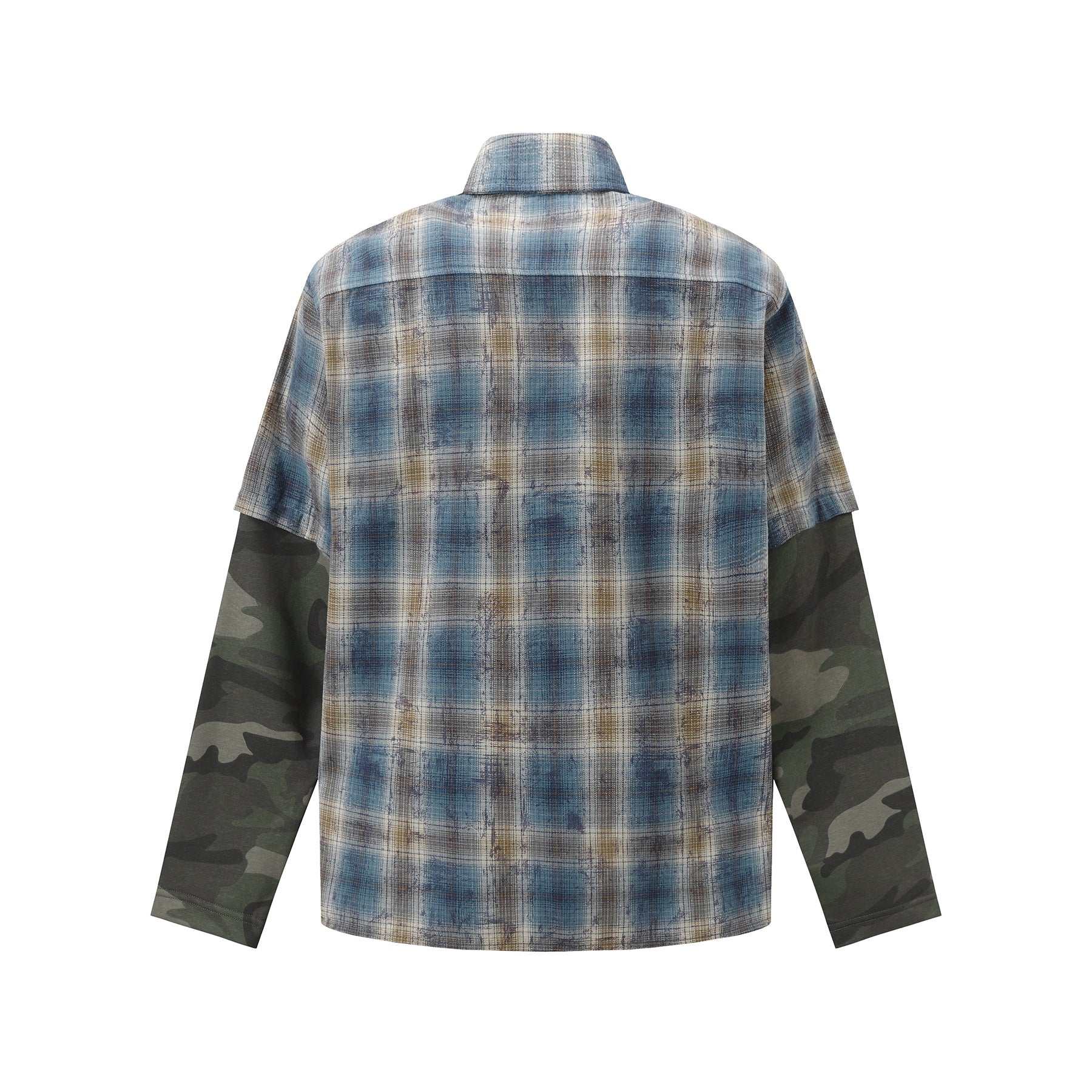 2025 Spring New Arrival: American Retro Street Style Faux Two-Piece Design Long-Sleeved Shirt 166