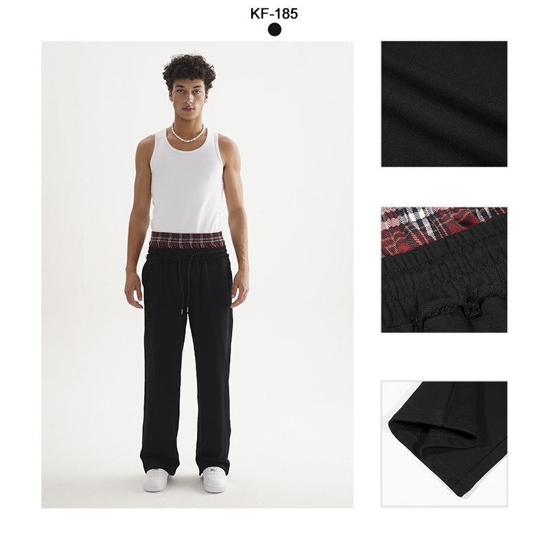 Men's Wear | Trendy Color-Blocked Wide-Leg Sweatpants with Adjustable Double Elastic Waistband, Casual Slouchy Pants 101