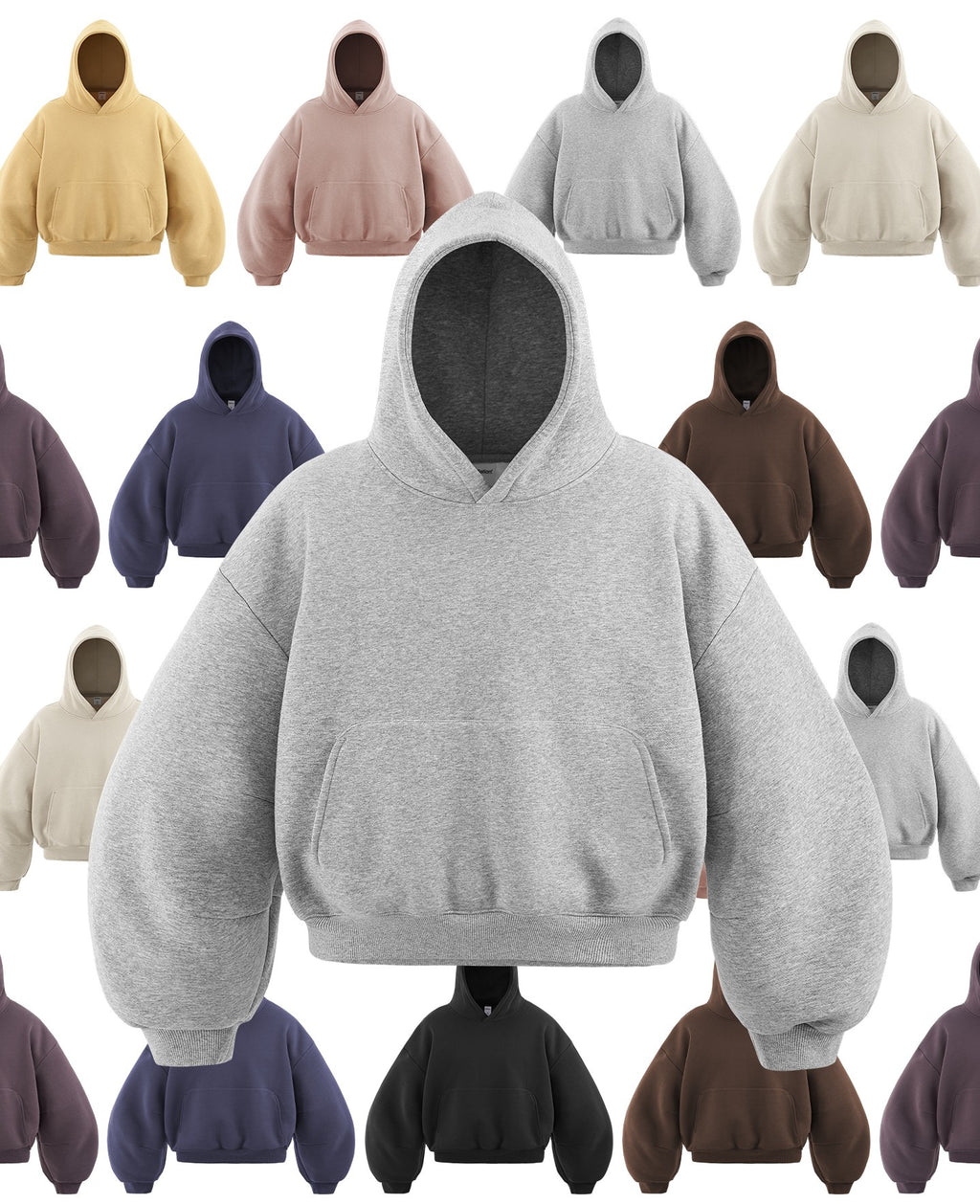 340G Heavyweight Fleece-Lined Hoodie with Curved Sleeves, Men's American Style, Cleanfit Short Solid Color Warm Hoodie 143