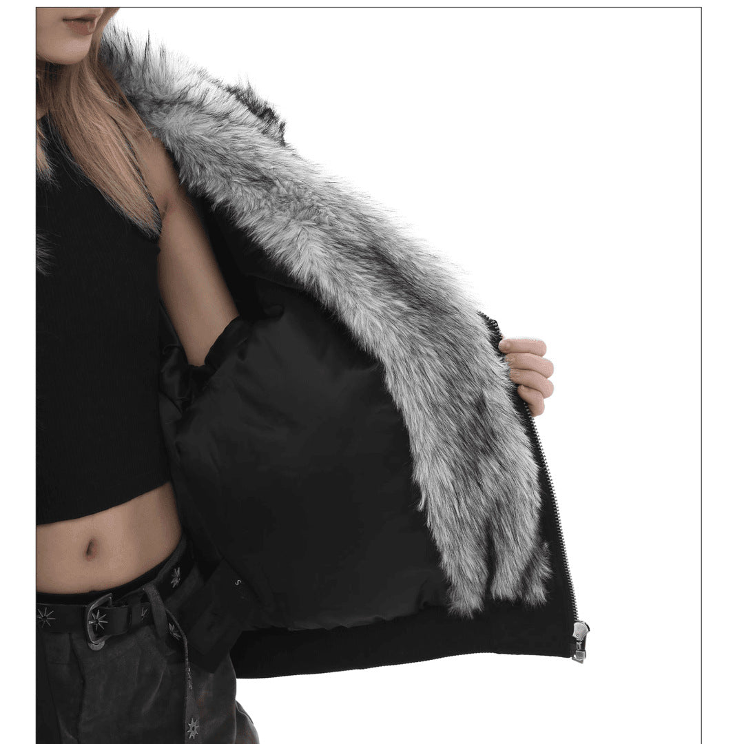 American Style Vintage High Street Mountain Carved Wool Collar Cotton-padded Jacket for Men and Women Couple's Aviator Jacket fleece-lined Warm Cotton-padded Clothes Fashion 162