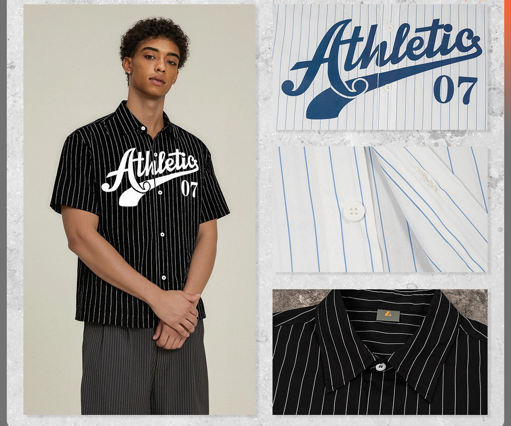 Men's Wear | Trendy Boxy Striped Short-Sleeve Shirt for Men, Summer Casual High-Quality Baseball Jersey 126