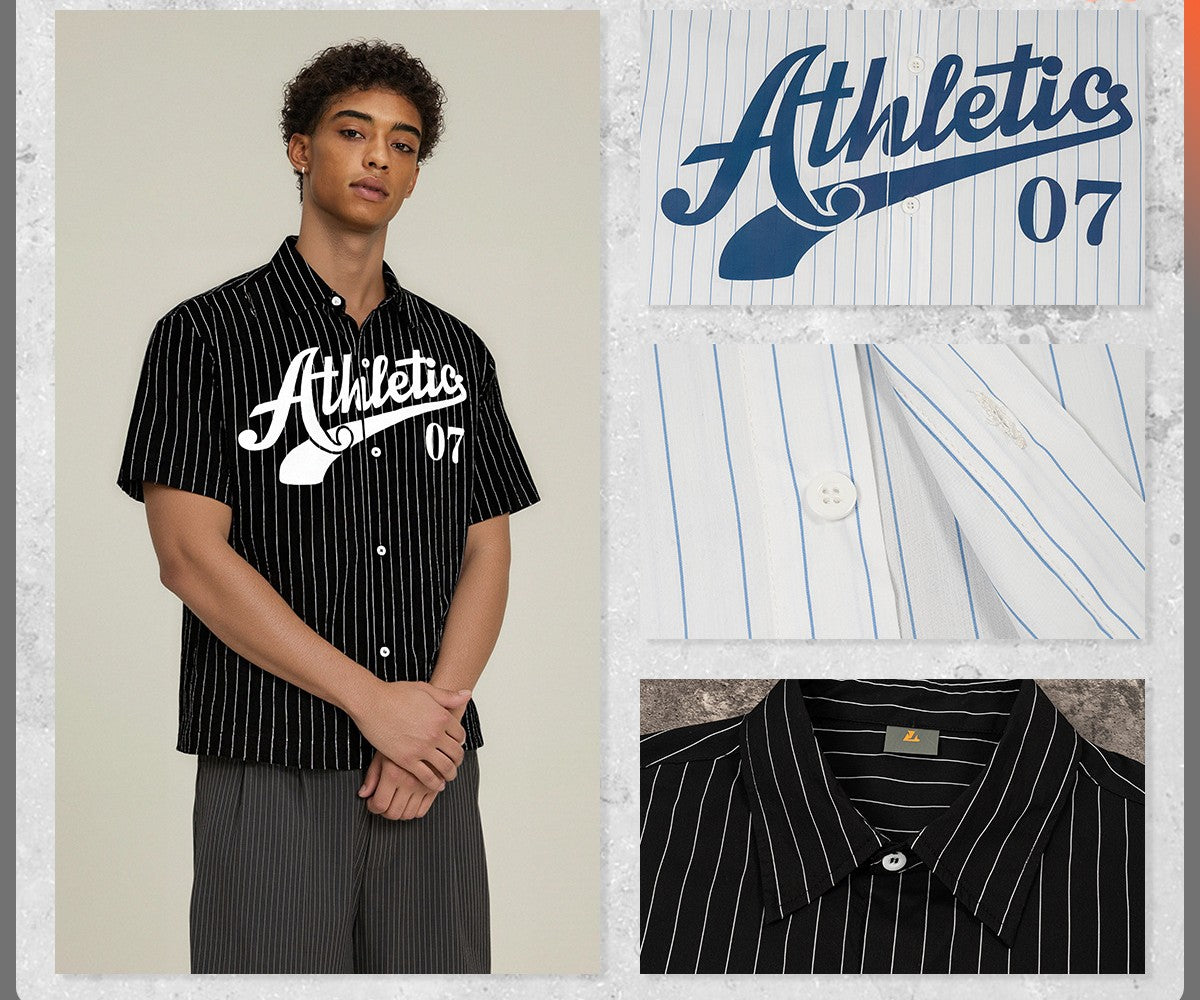 Men's Wear | Trendy Boxy Striped Short-Sleeve Shirt for Men, Summer Casual High-Quality Baseball Jersey 126