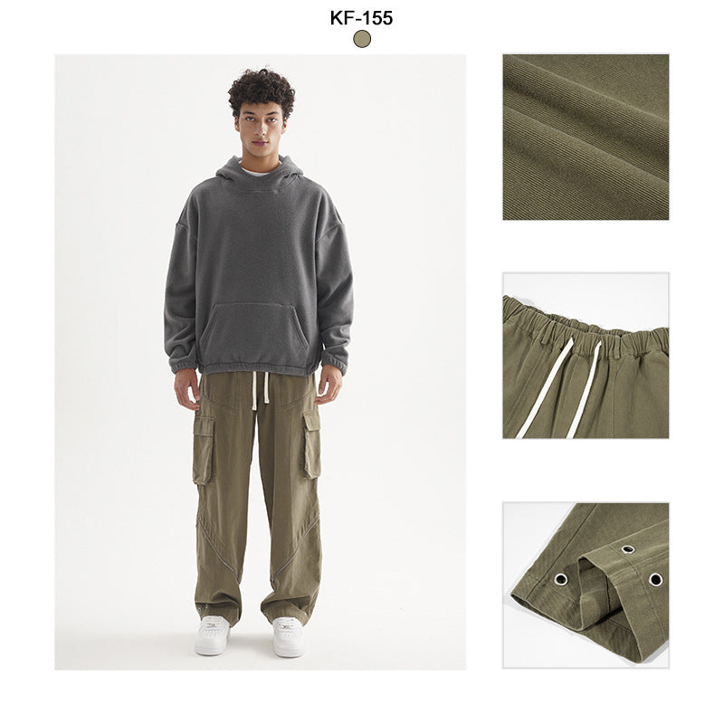 Custom-made streetwear style casual trousers with fashionable zipper patchwork, high-quality belted men's trousers 122
