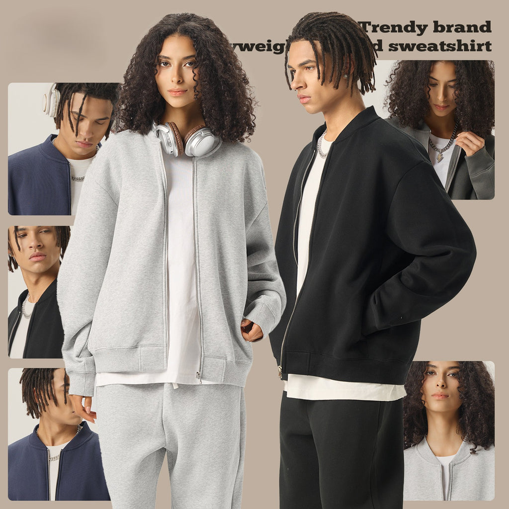 RS Men's Clothing | Cross-border Old Money Style Baseball Jacket Clean Fit Fleece 350G American Zipper Jacket for Men 141