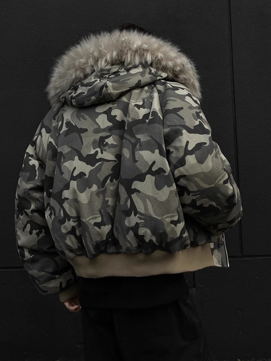 Men's winter thickened high-street bomber American-style flight quilted jacket with large fur collar. 133