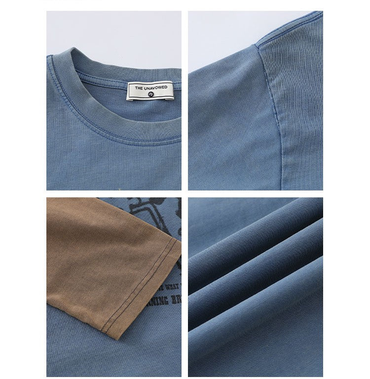 K787 American Retro Old Letter Printed Long-sleeved T-shirt Men's Fake Two-piece Sports Hip-hop Loose Casual Top 154