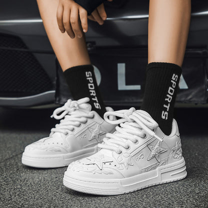 Embossed Star Pure Black Skateboard Shoes