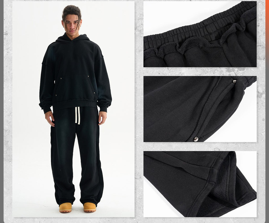 Men's Clothing | Teen Loose Straight Leg Distressed Trousers Men's Trendy Bottoms Frayed Hem Washed Men's Casual Pants 121