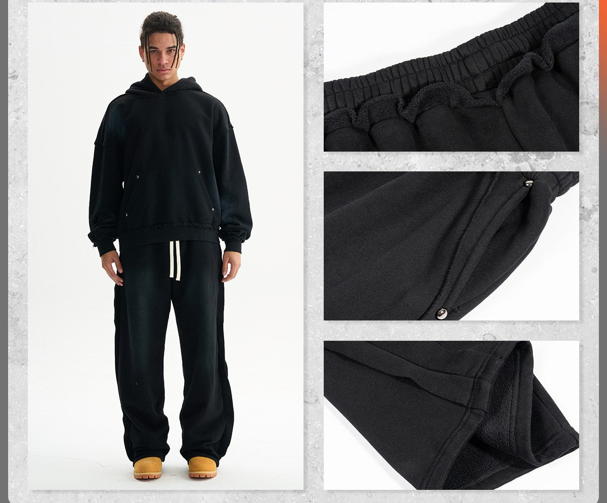 Men's Clothing | Teen Loose Straight Leg Distressed Trousers Men's Trendy Bottoms Frayed Hem Washed Men's Casual Pants 121