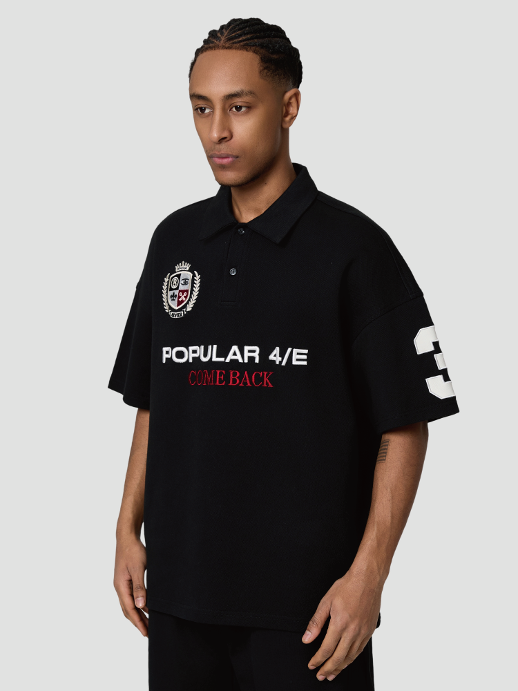 4ever LAB National Fashion Brand American Style Vintage Embroidery Loose Heavy Casual All-match Men's and Women's POLO Short-sleeved T-shirt 150