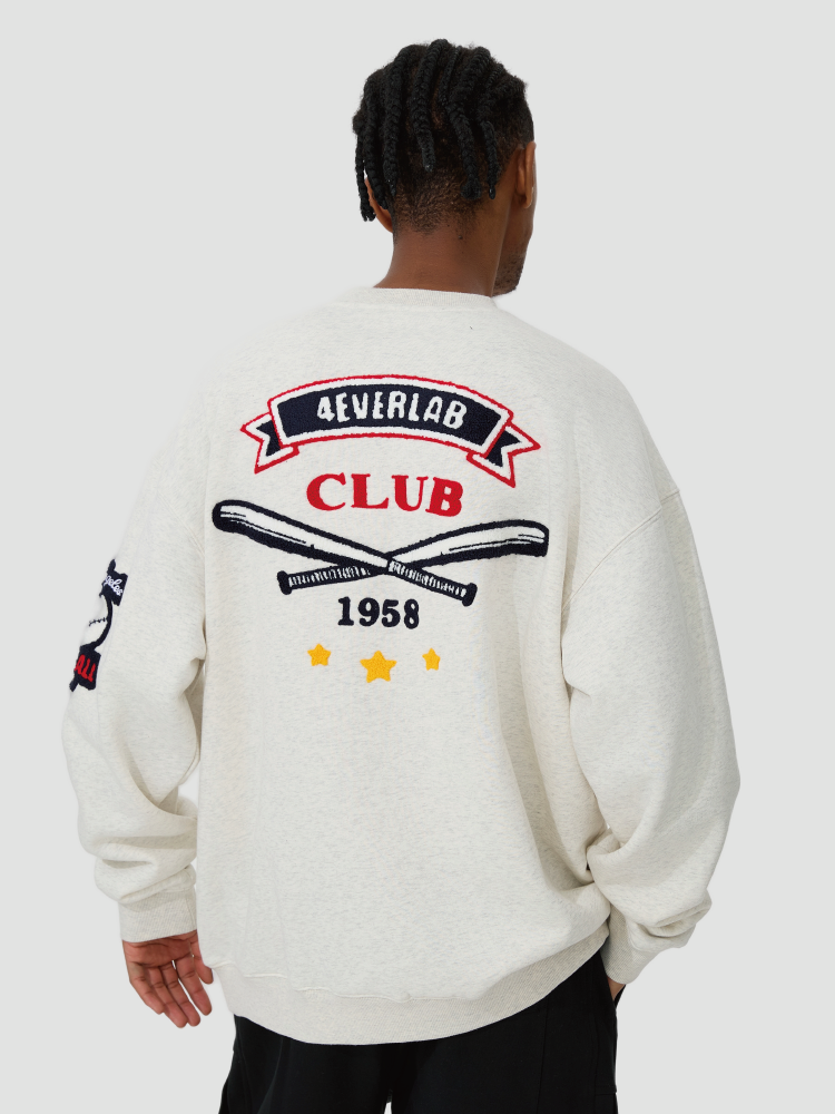 4ever LAB National Fashion Brand American Retro Loose Men's and Women's New Baseball Embroidered Heavy High Street Crewneck Sweater 149