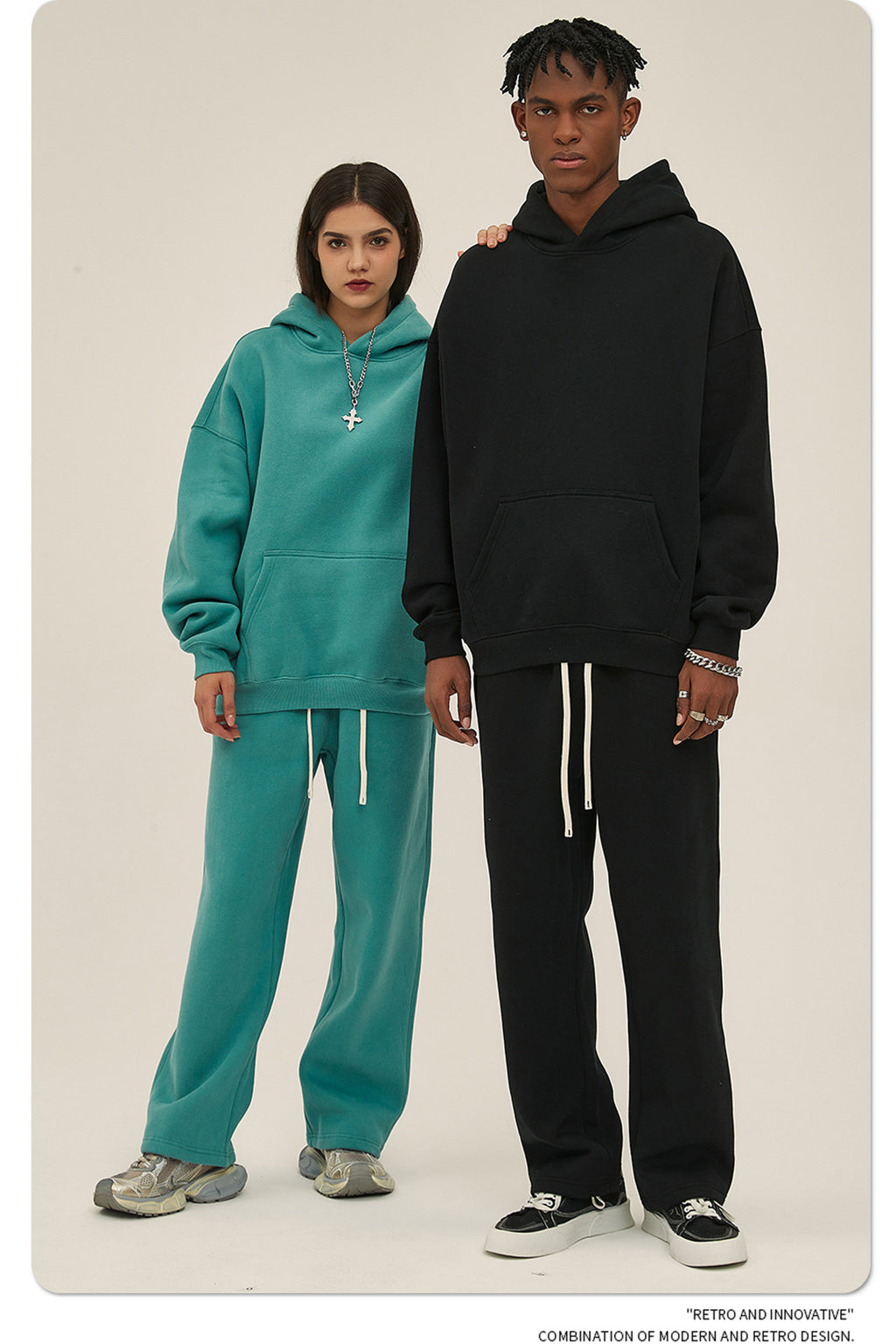 2025 Autumn/Winter New Arrival: Oversized Fleece-Lined Trendy Men's Hoodie and Pants Set 132