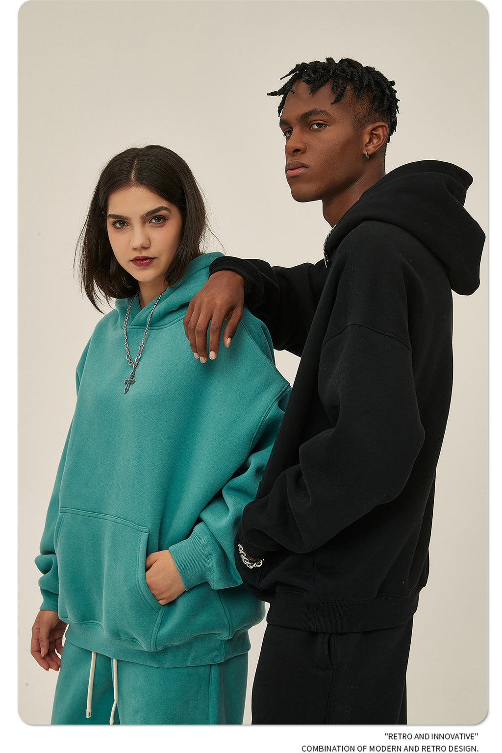 2025 Autumn/Winter New Arrival: Oversized Fleece-Lined Trendy Men's Hoodie and Pants Set 132