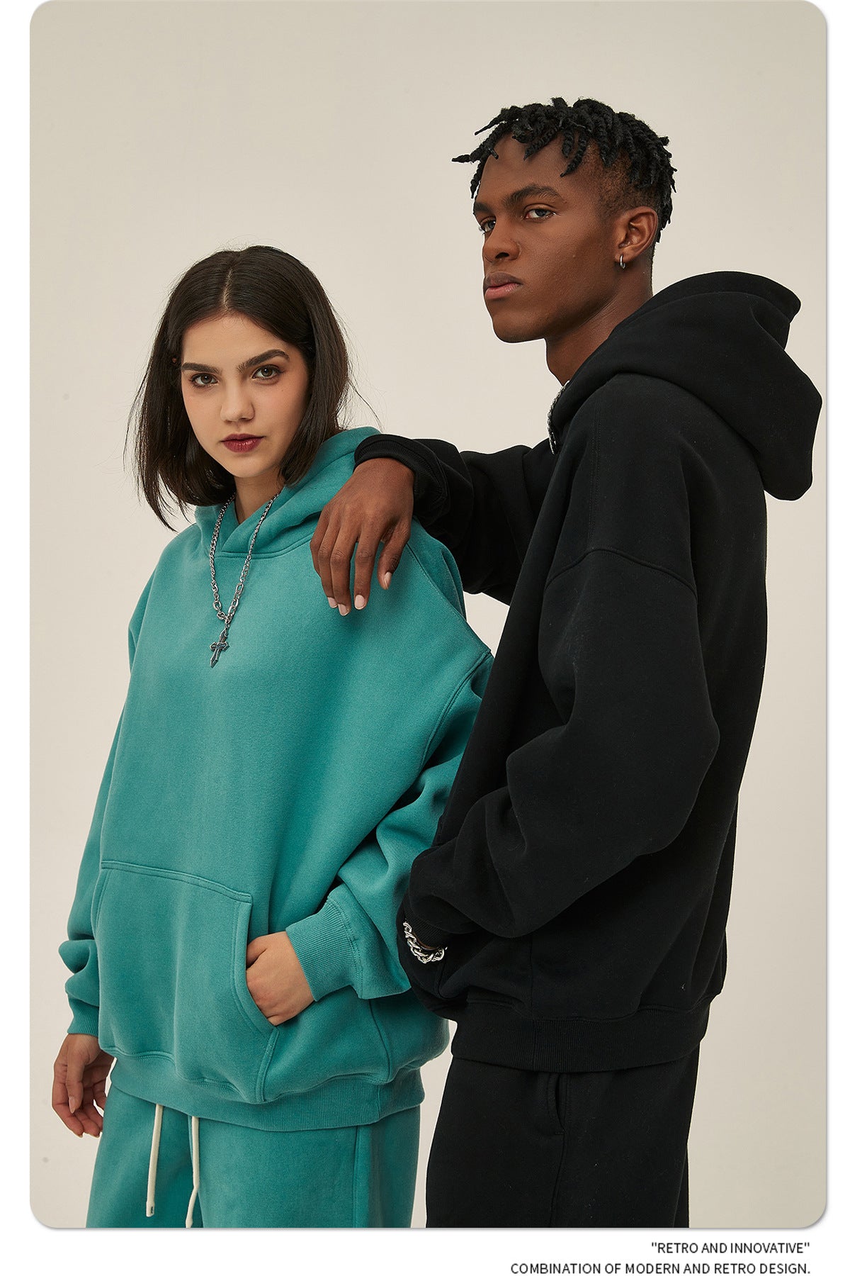 2025 Autumn/Winter New Arrival: Oversized Fleece-Lined Trendy Men's Hoodie and Pants Set 132