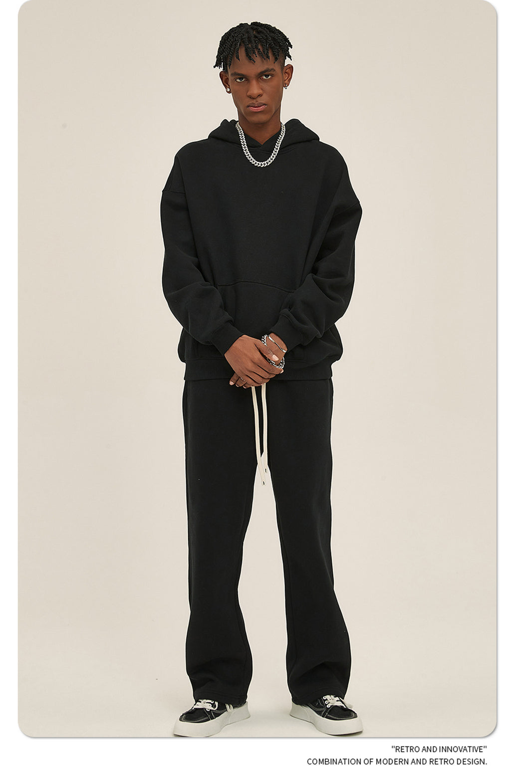 2025 Autumn/Winter New Arrival: Oversized Fleece-Lined Trendy Men's Hoodie and Pants Set 132