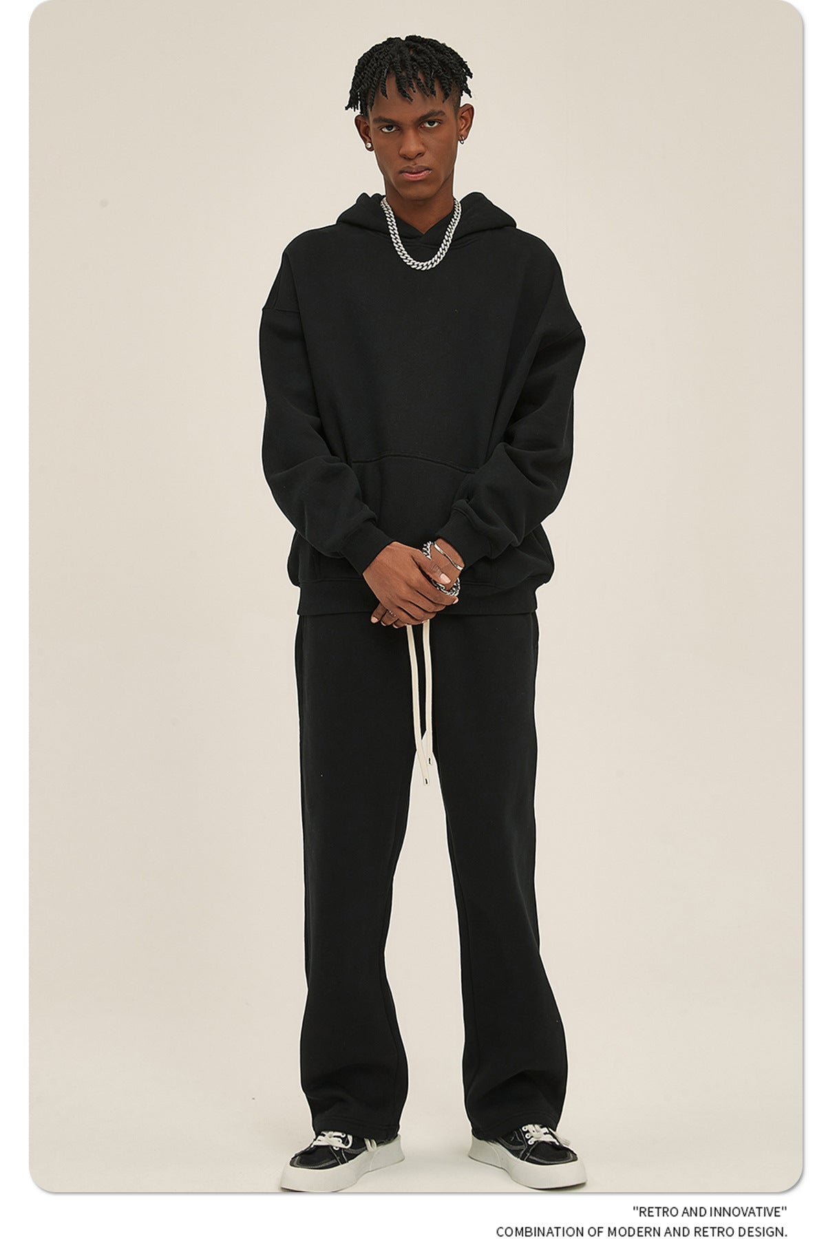 2025 Autumn/Winter New Arrival: Oversized Fleece-Lined Trendy Men's Hoodie and Pants Set 132