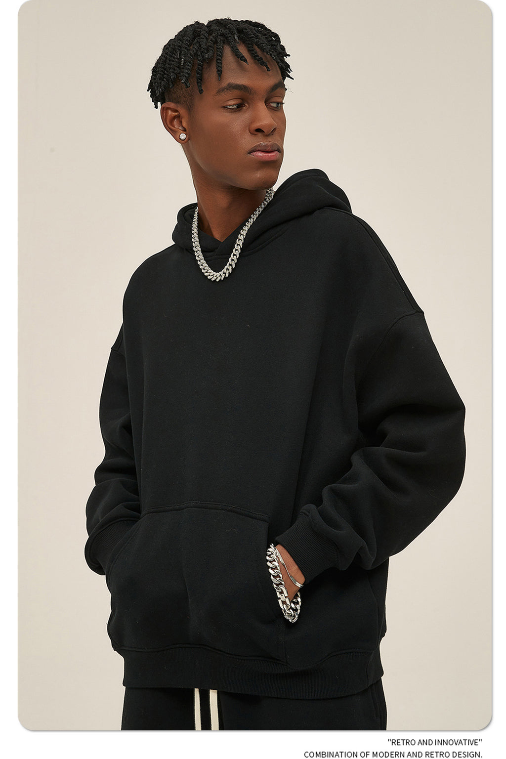 2025 Autumn/Winter New Arrival: Oversized Fleece-Lined Trendy Men's Hoodie and Pants Set 132