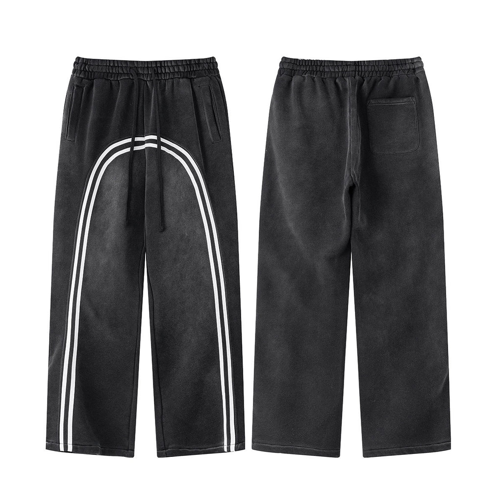 European and American High Street Spray Maliu Color Contrast Ribbon  oversize Sweatpants 108