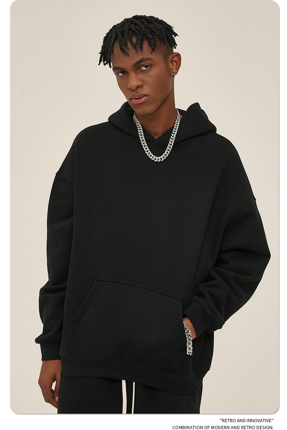 2025 Autumn/Winter New Arrival: Oversized Fleece-Lined Trendy Men's Hoodie and Pants Set 132