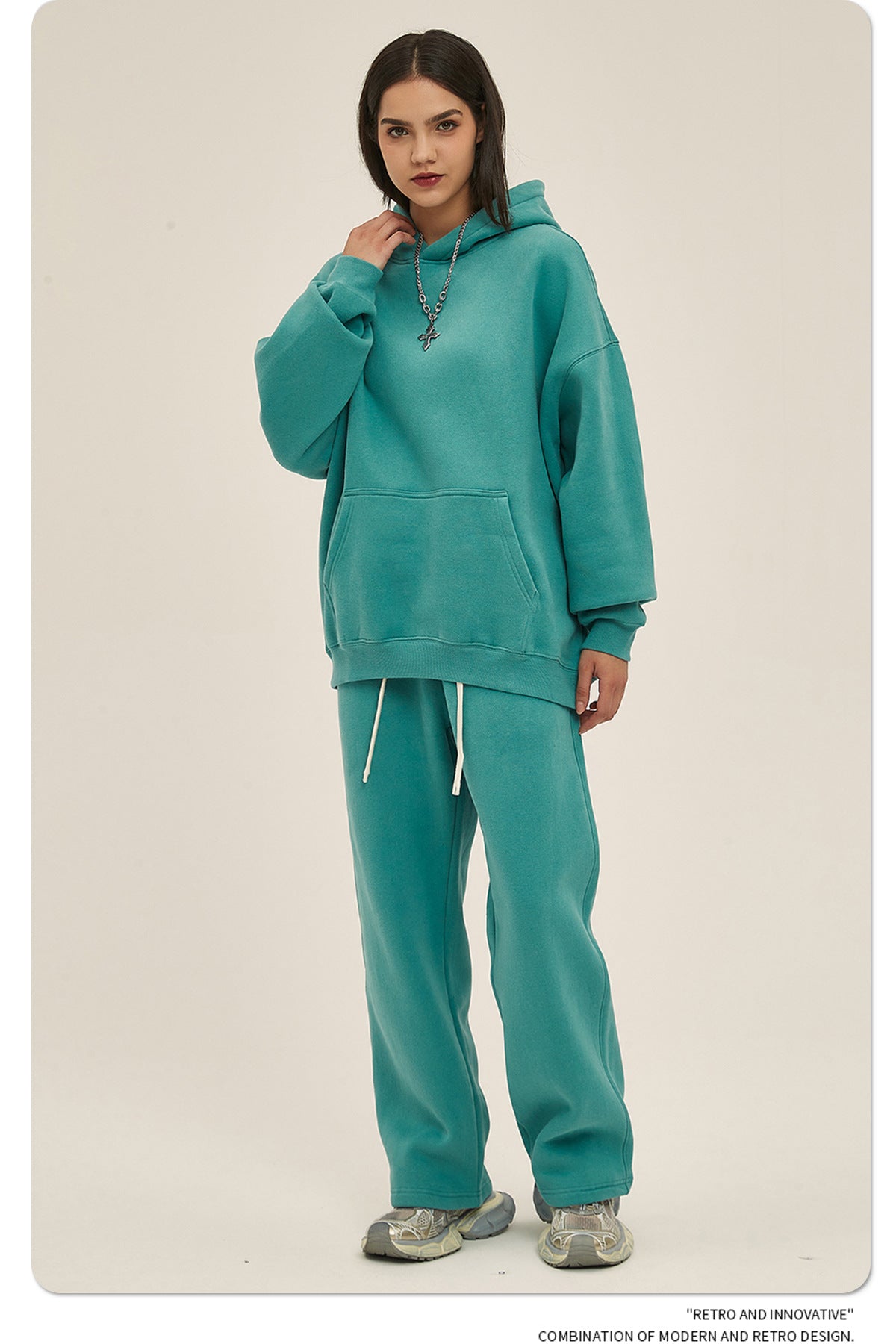 2025 Autumn/Winter New Arrival: Oversized Fleece-Lined Trendy Men's Hoodie and Pants Set 132