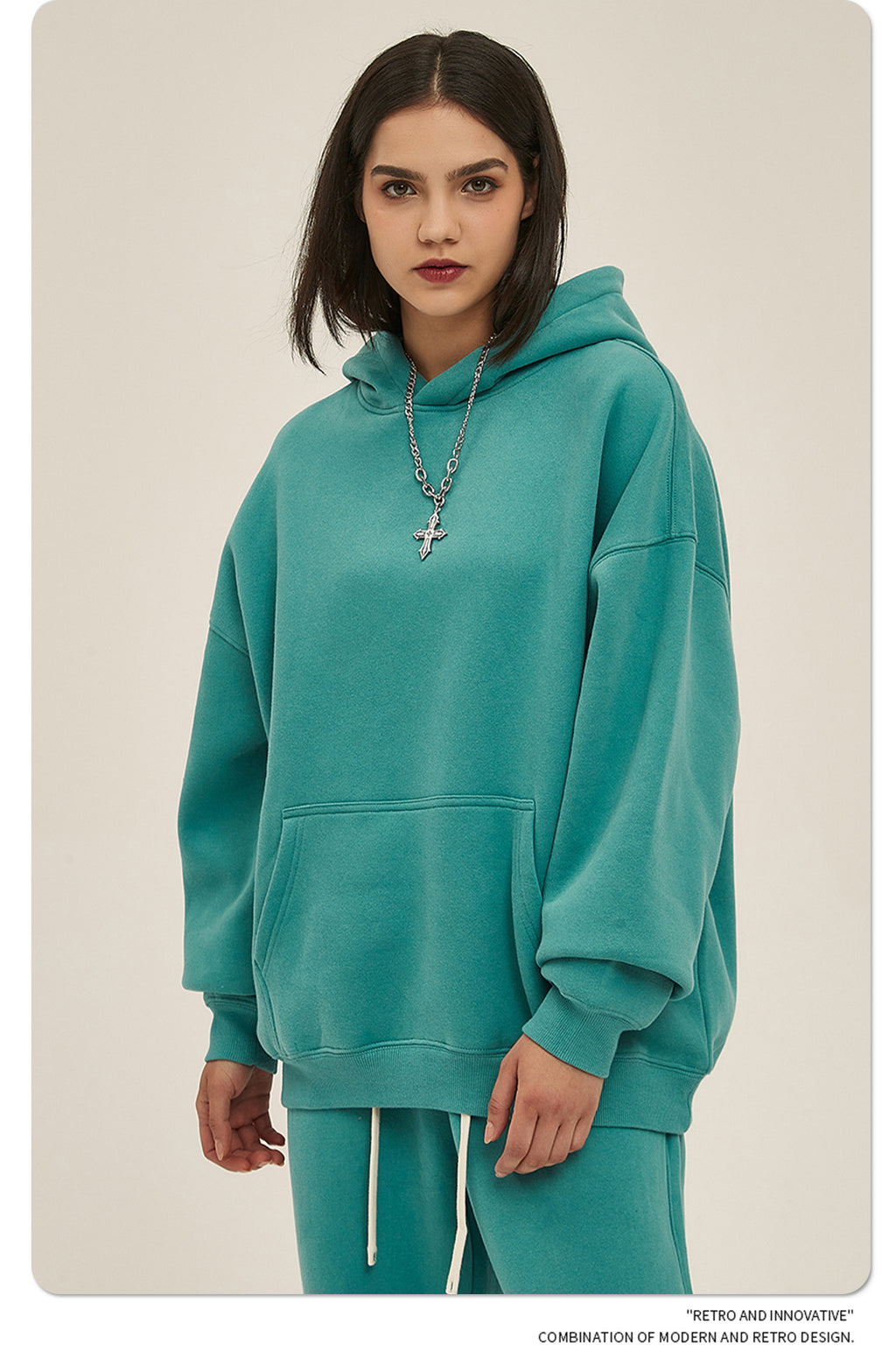 2025 Autumn/Winter New Arrival: Oversized Fleece-Lined Trendy Men's Hoodie and Pants Set 132