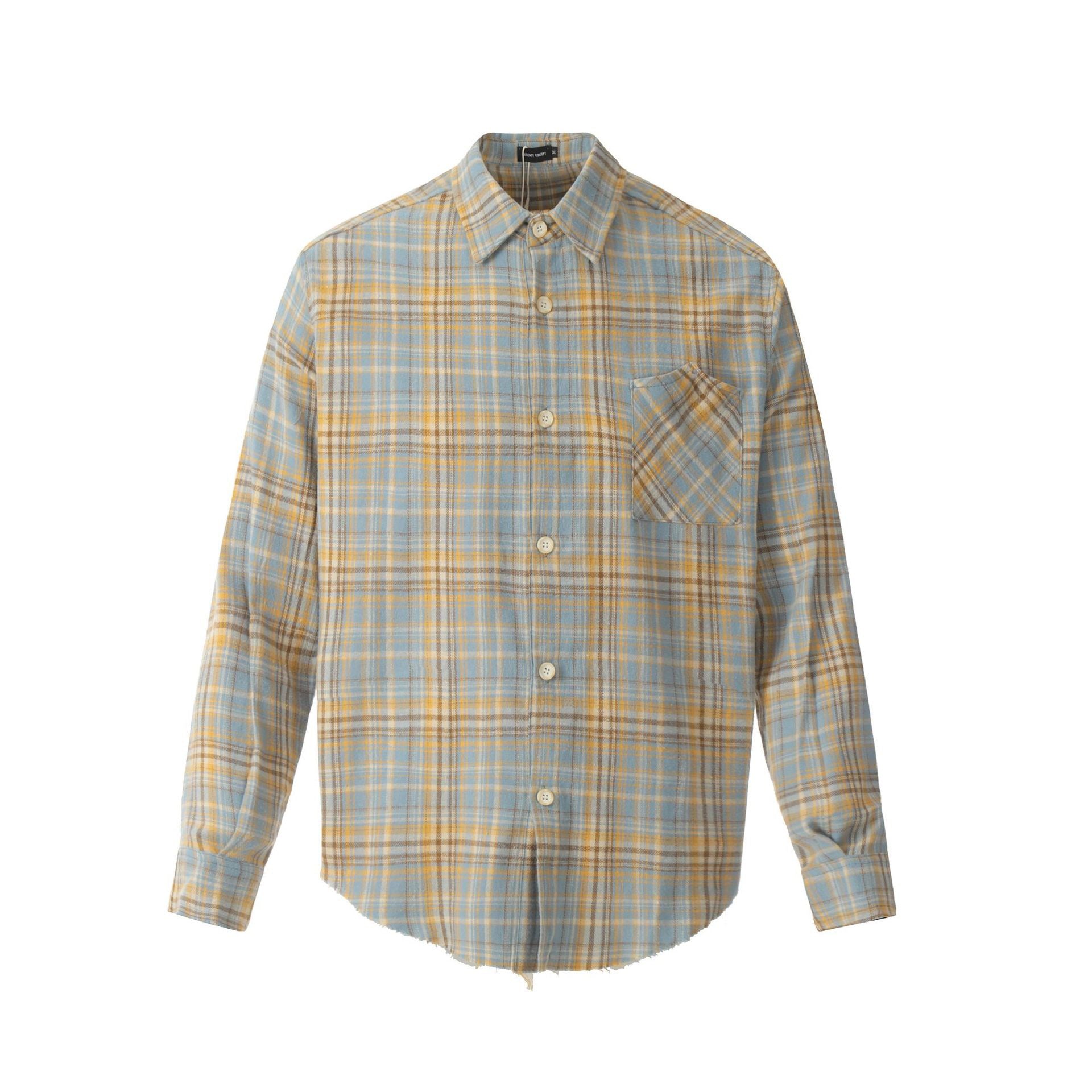 European and American High Street Vintage Craft Plaid Round Edge Design Plaid Cardigan Long Sleeve Shirt