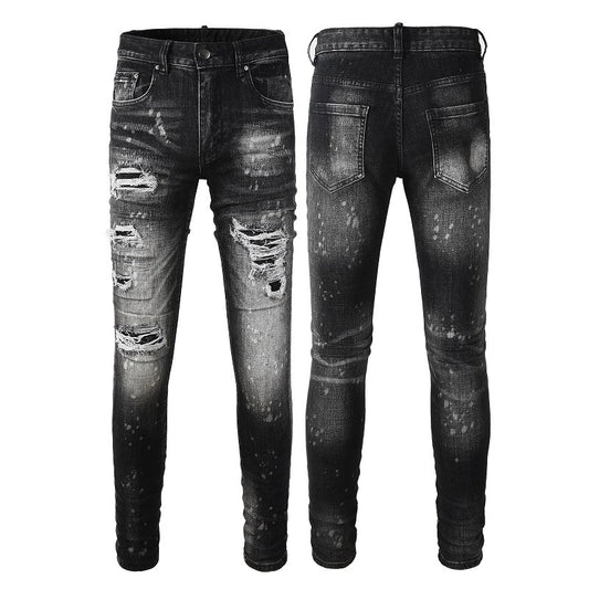 Washed Destroyed Biker Stacked Jeans