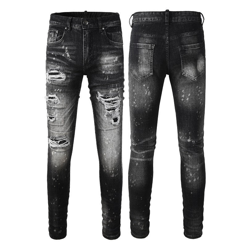 Washed Destroyed Biker Stacked Jeans
