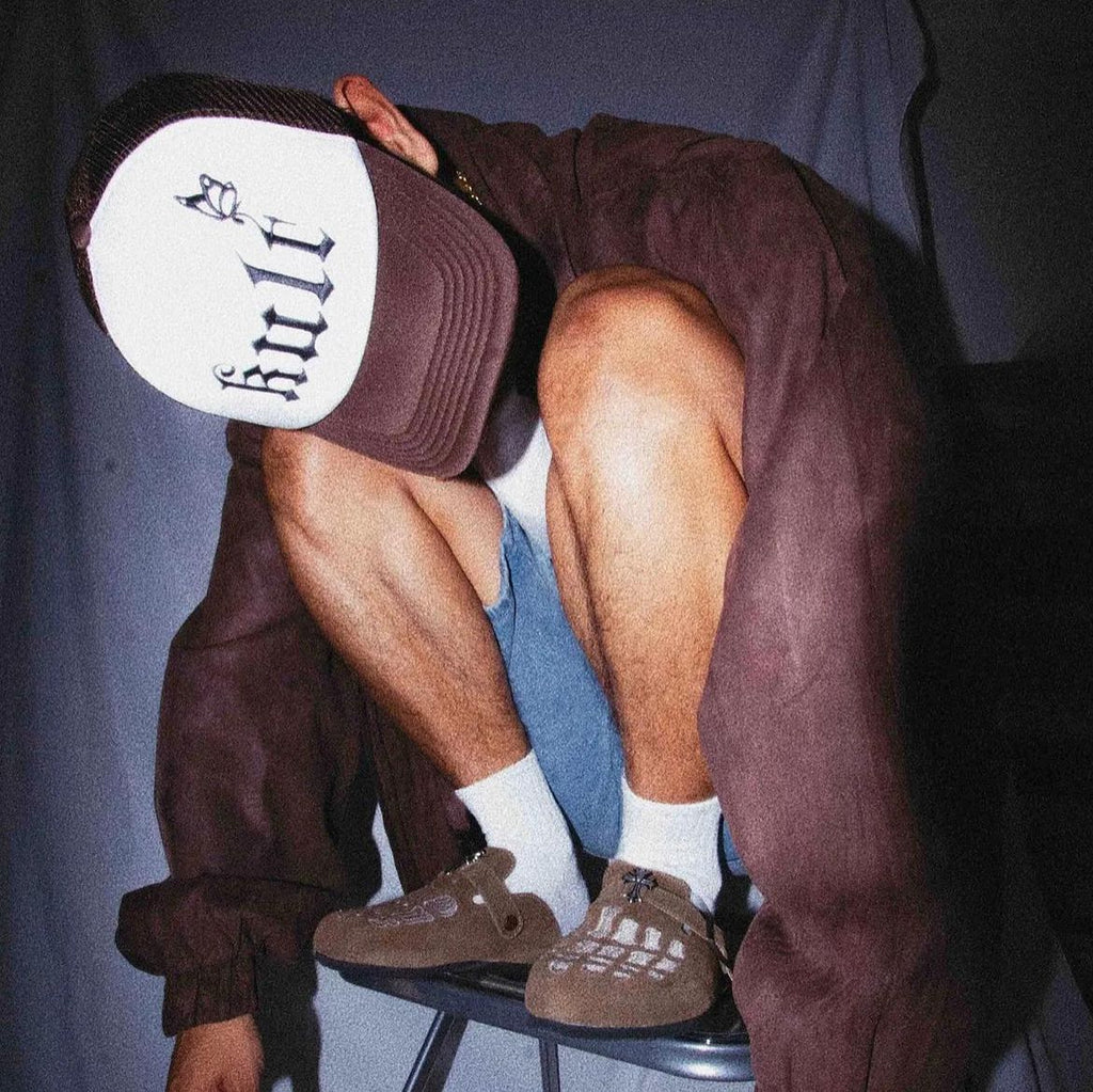 kult truck hat embroidered freighter hat for men and women street fashion casual sports butterfly dagger Brown hip hop hat