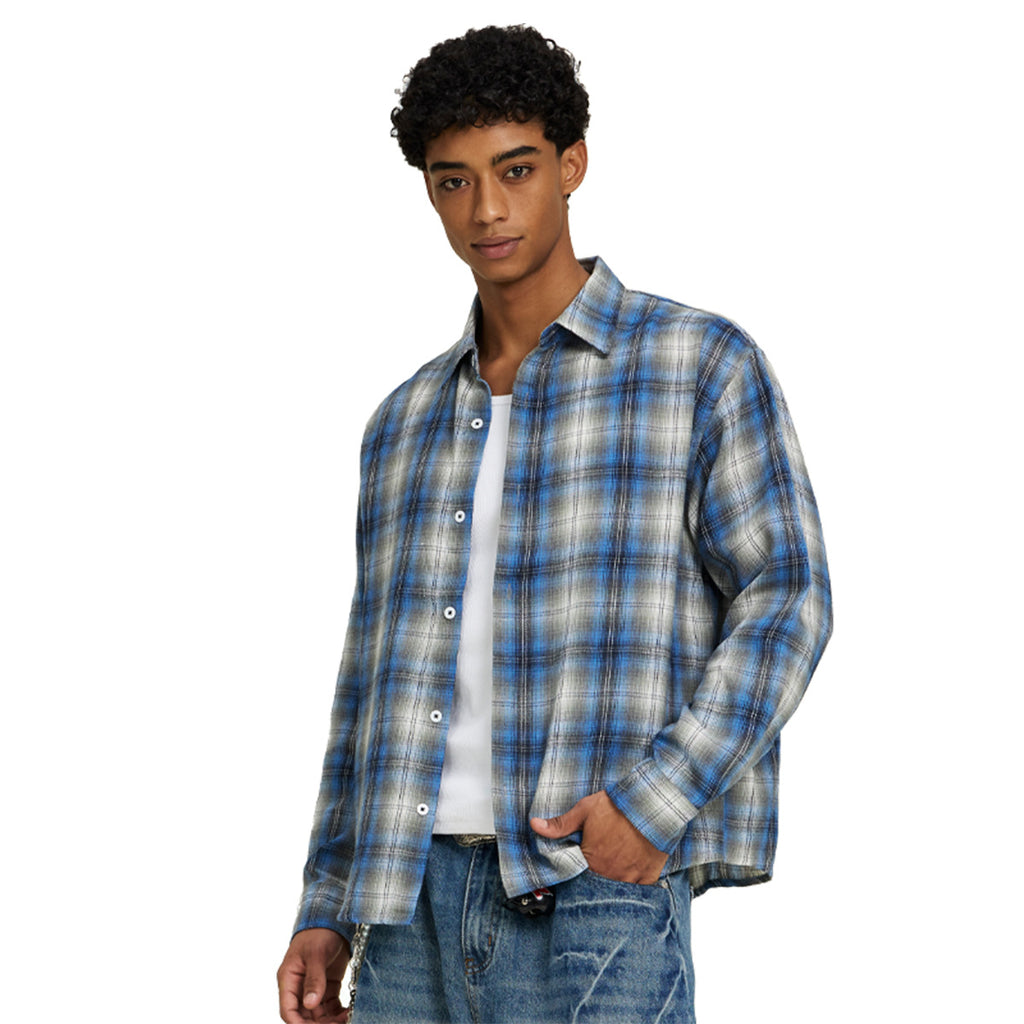 Men's Clothing | Loose-fitting, Drop-shoulder plaid shirt, long-sleeved, trendy, high-quality men's autumn outerwear. 164