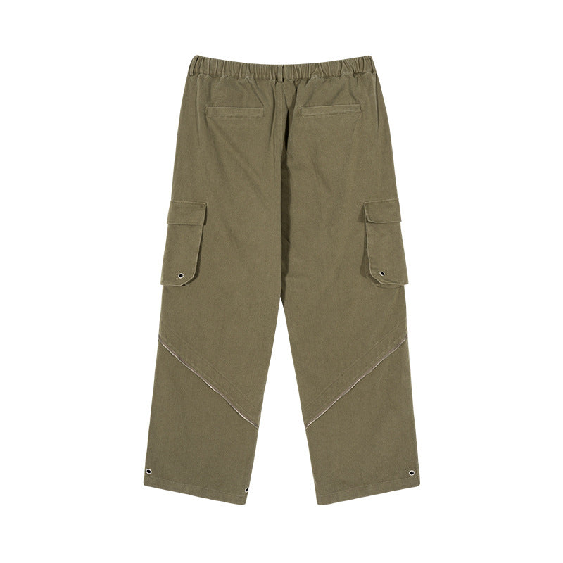 Custom-made streetwear style casual trousers with fashionable zipper patchwork, high-quality belted men's trousers 122