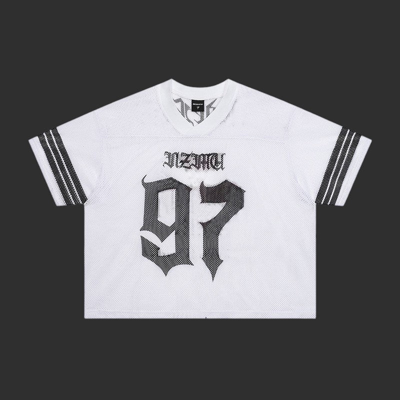 Gothic Number Mesh Football Jersey Men 97 Print Oversized Streetwear Jersey | FlipFit