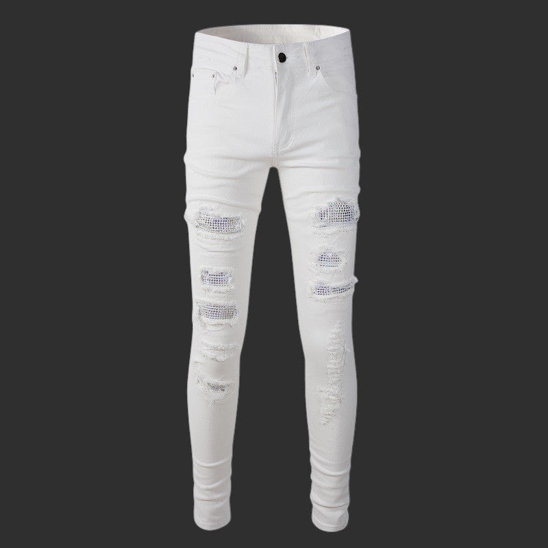 WHITE RHINESTONE DISTRESSED SKINNY JEANS | FLIPFIT