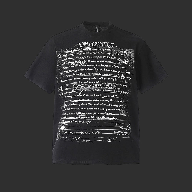 Handwritten Letter Graphic T-Shirt Men Composition Print Oversized Streetwear Tee | FlipFit