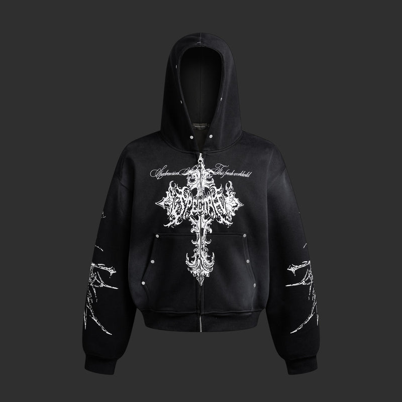 Spectravision Gothic Barbed Wire Cross Zip-Up Hoodie | FlipFit